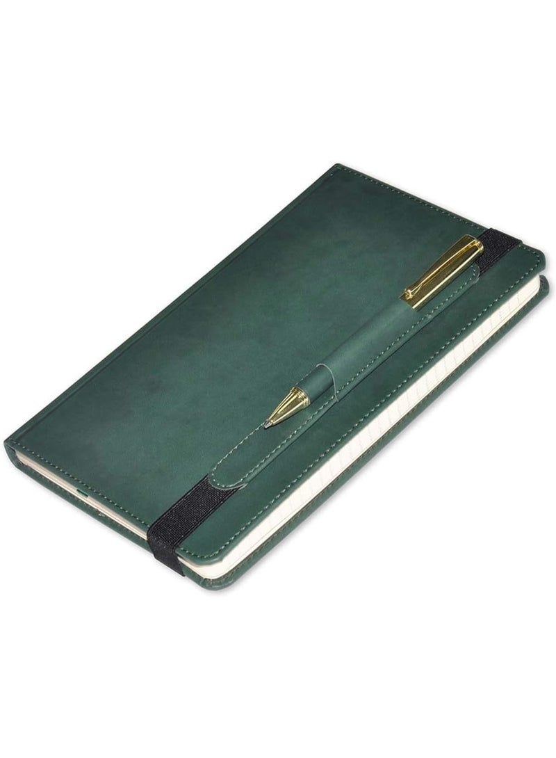 FIS Executive Notebook 120-Sheets Single Line 13x21cm, Italian PU with Pen, Green - FSNBEXSL1321GR - Image 1